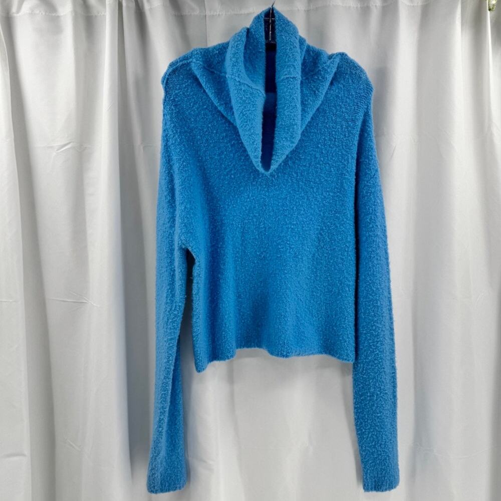 Free People Stormy Pullover Alpaca Wool Turtleneck Sweater Sz L Blue